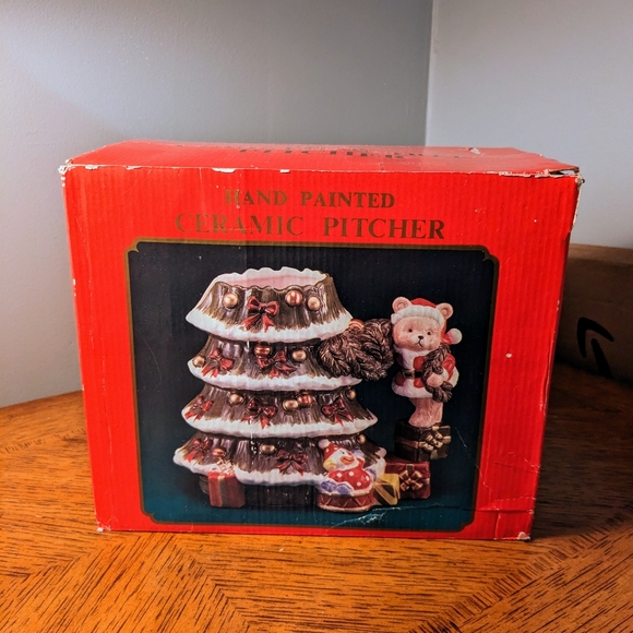 Vintage World Bazaars Inc Hand Painted Christmas Tree Pitcher Original Box - Picture 9 of 11